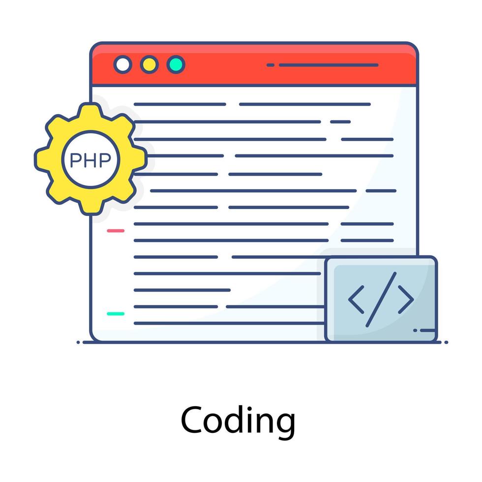 icono de contorno plano de codificación, programación web vector
