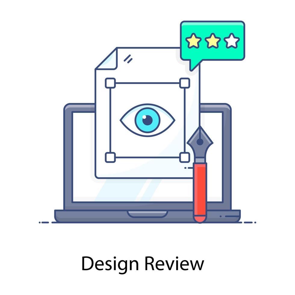 icono de contorno plano de revisión de diseño, investigación digital vector