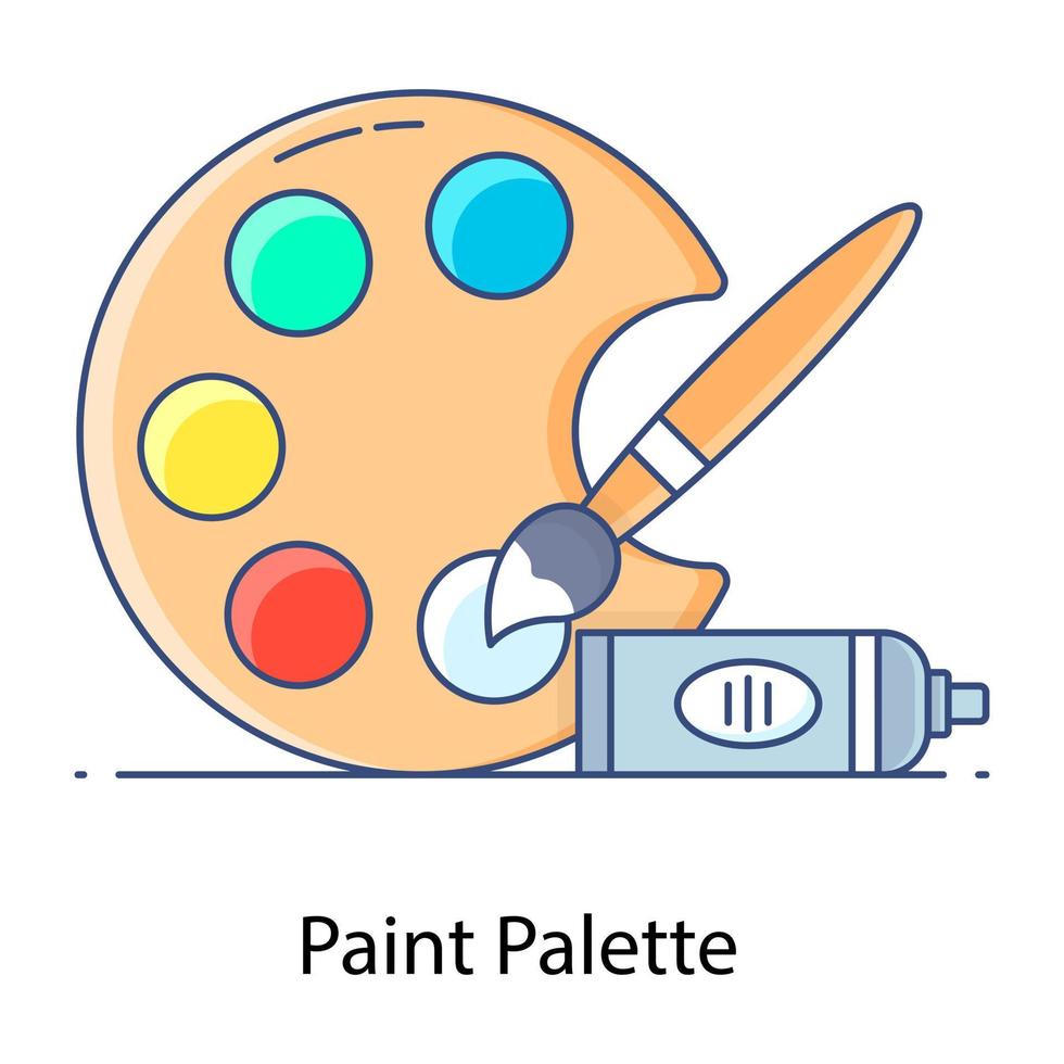 Flat outline concept icon of paint palette, art tools vector