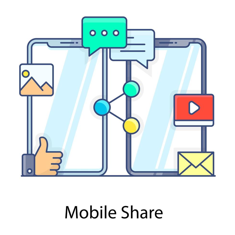 Sharing, flat outline icon of mobile share vector