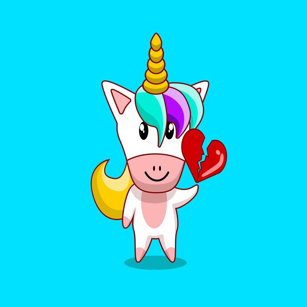 unicornio lindo personaje corazón roto vector