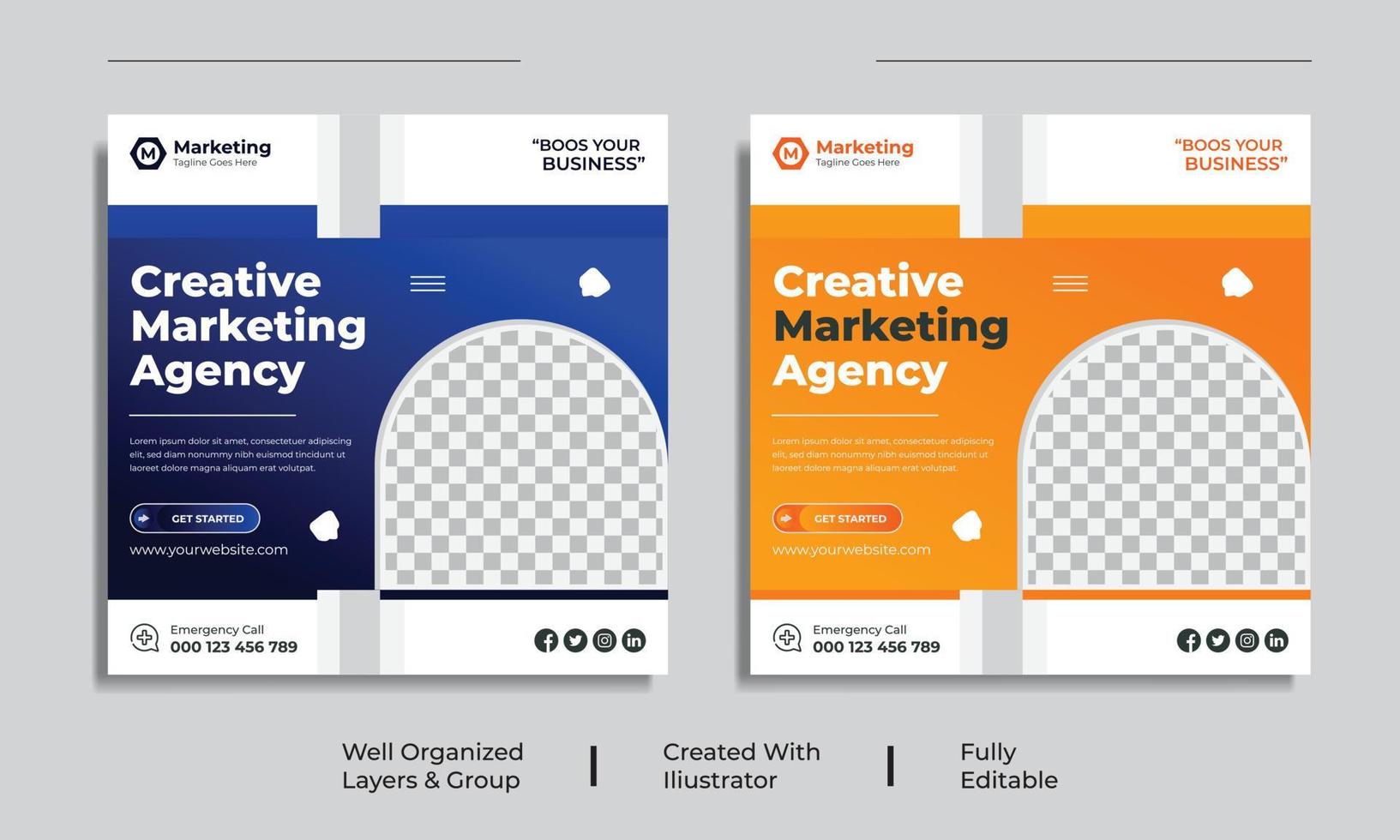 Corporate Creative Marketing Agency Social Media post Design Template vector