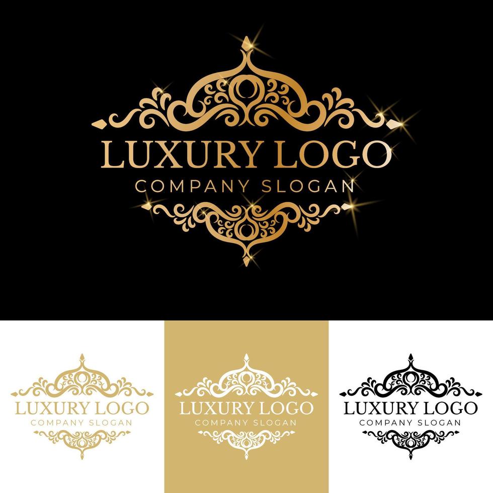 Golden calligraphic floral hand drawn monogram antique vintage style luxury logo design vector