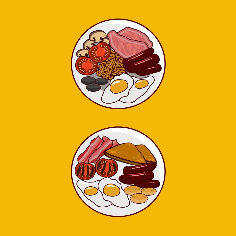 two plate of Full english with different menu vector