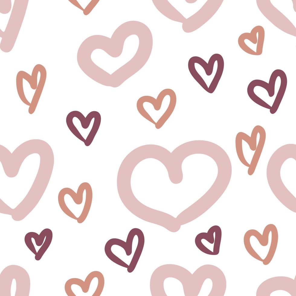 Hand drawn valentine seamless pattern with multicolored hearts. vector