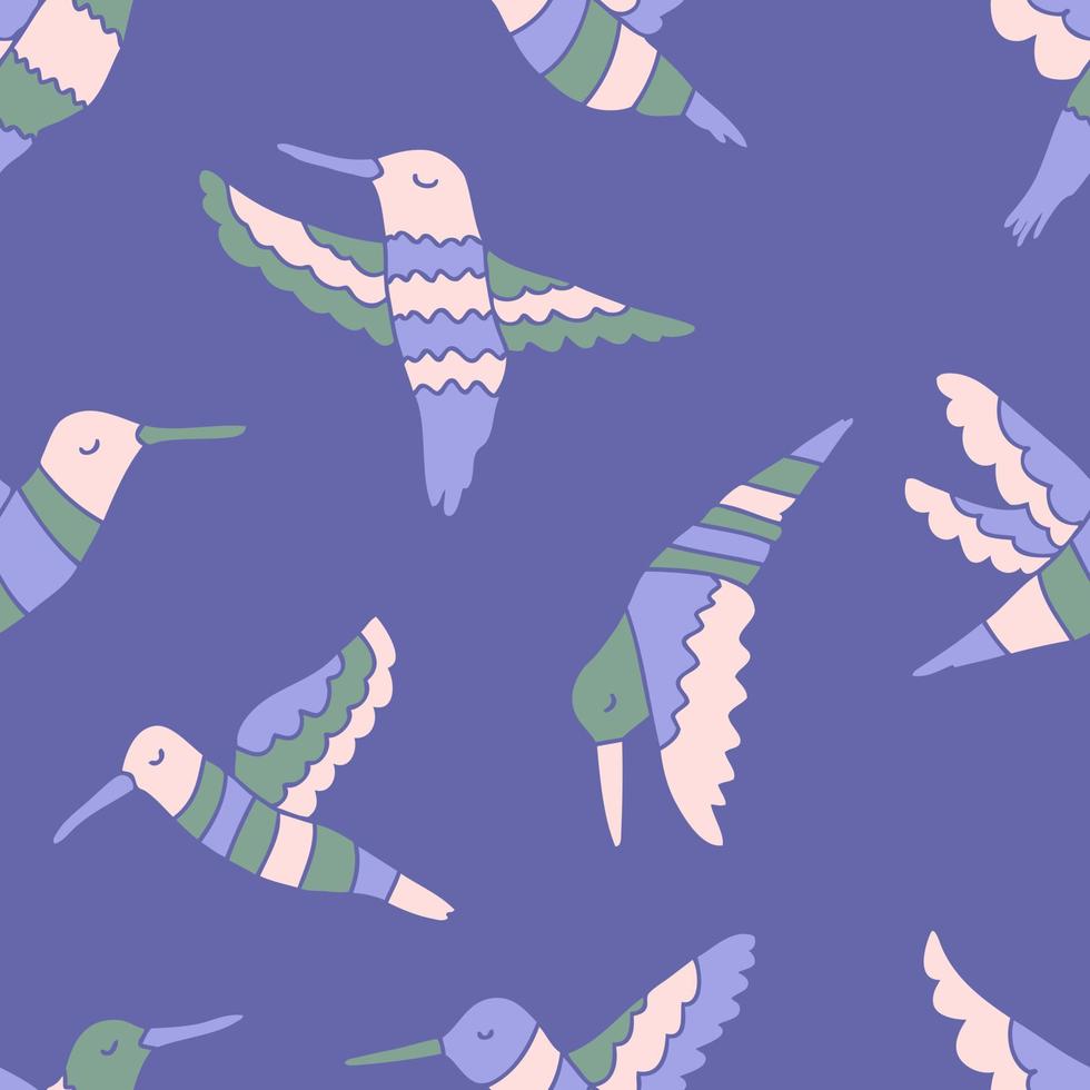 Doodle flying hummingbirds seamless pattern. vector