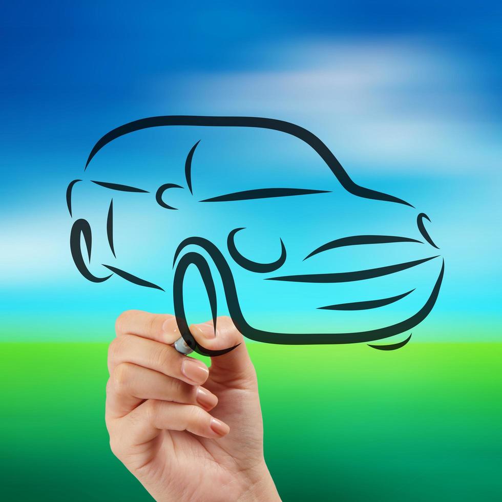 hand drawn of silhouette of car on nature background photo