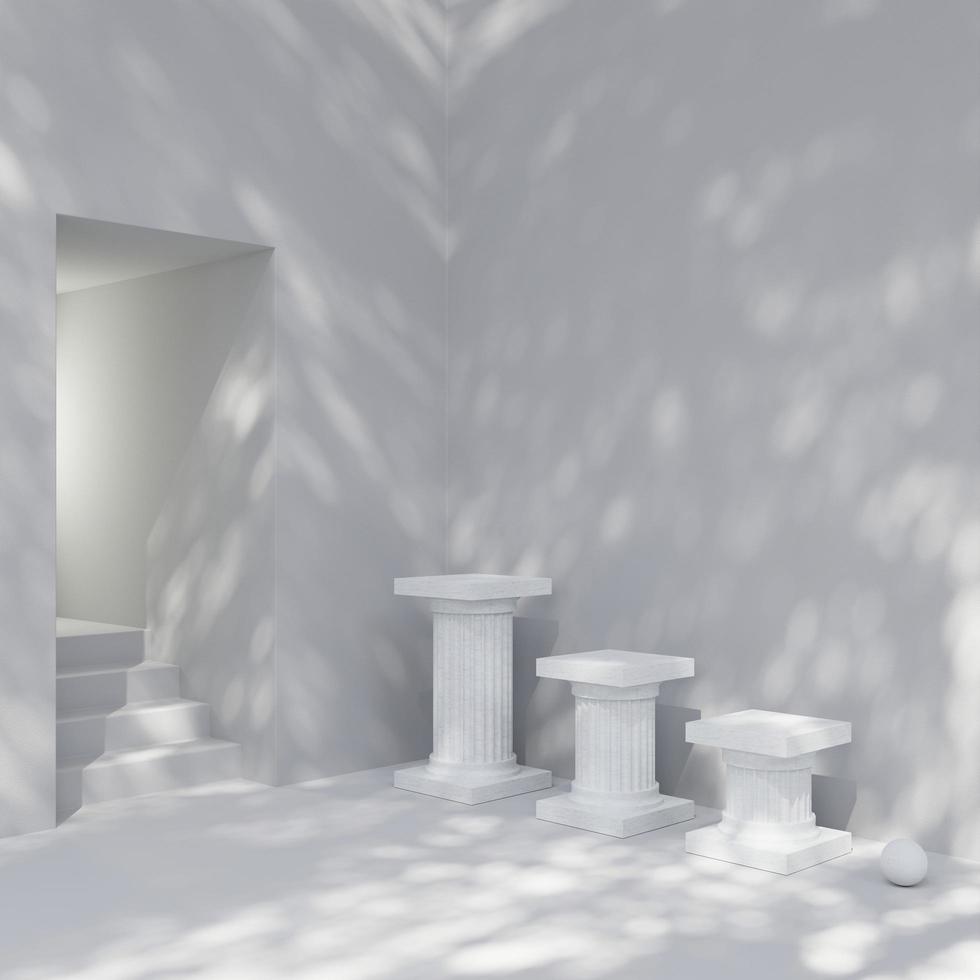 Greek column podium in hallway 3D render illustration photo