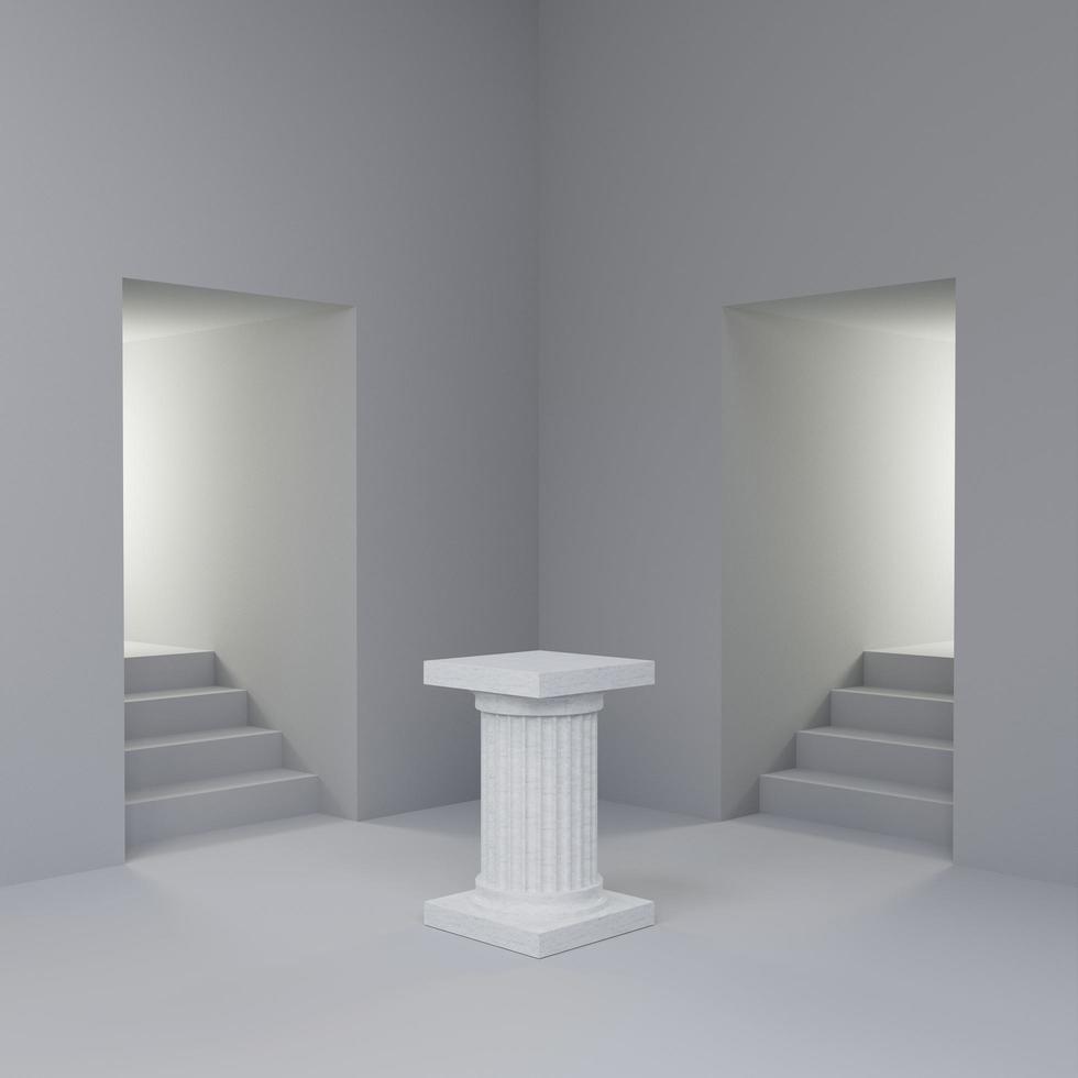 Greek column podium in hallway 3D render illustration photo