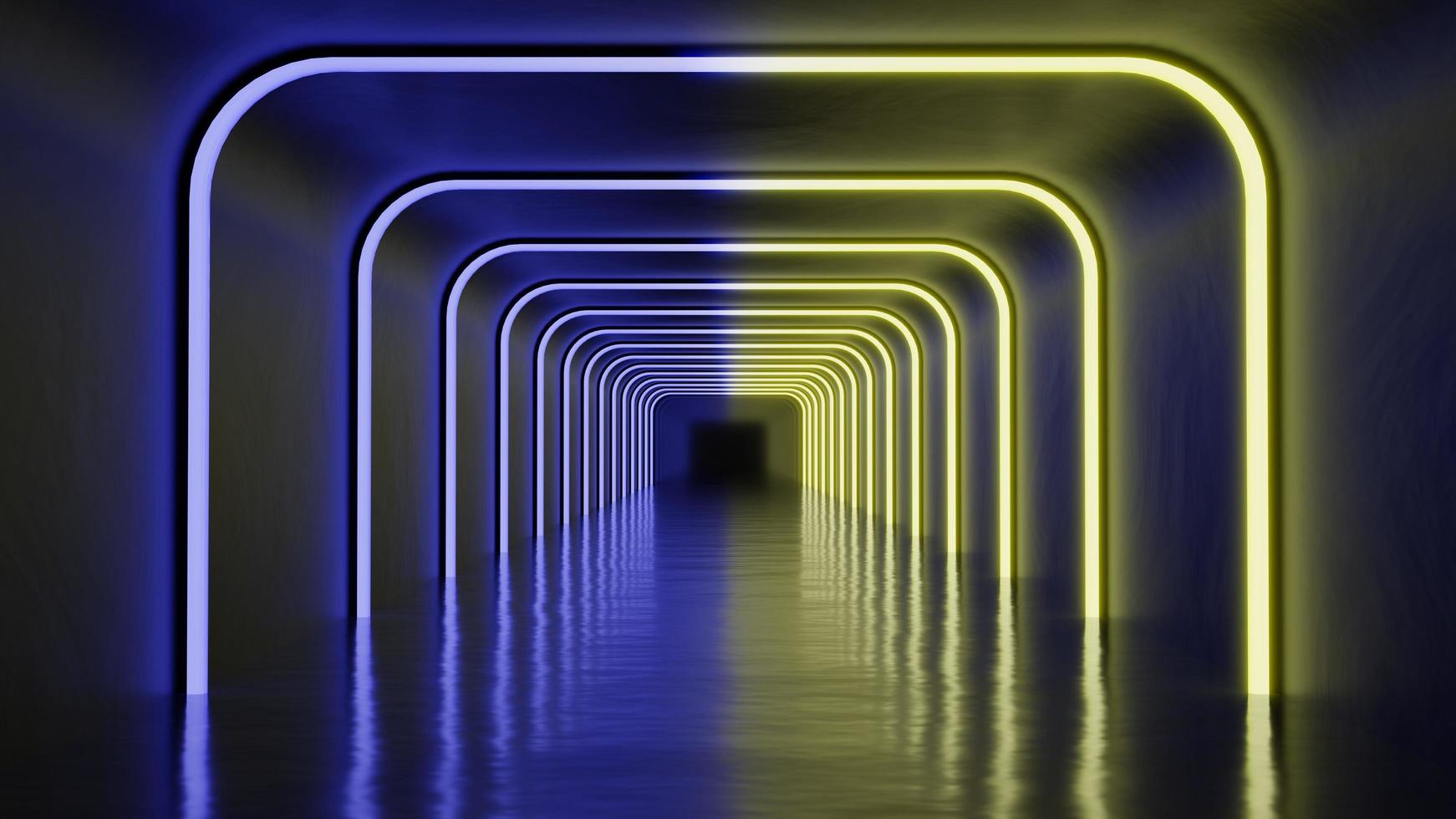 Illuminated dark corridor interior design 3D render illustration photo