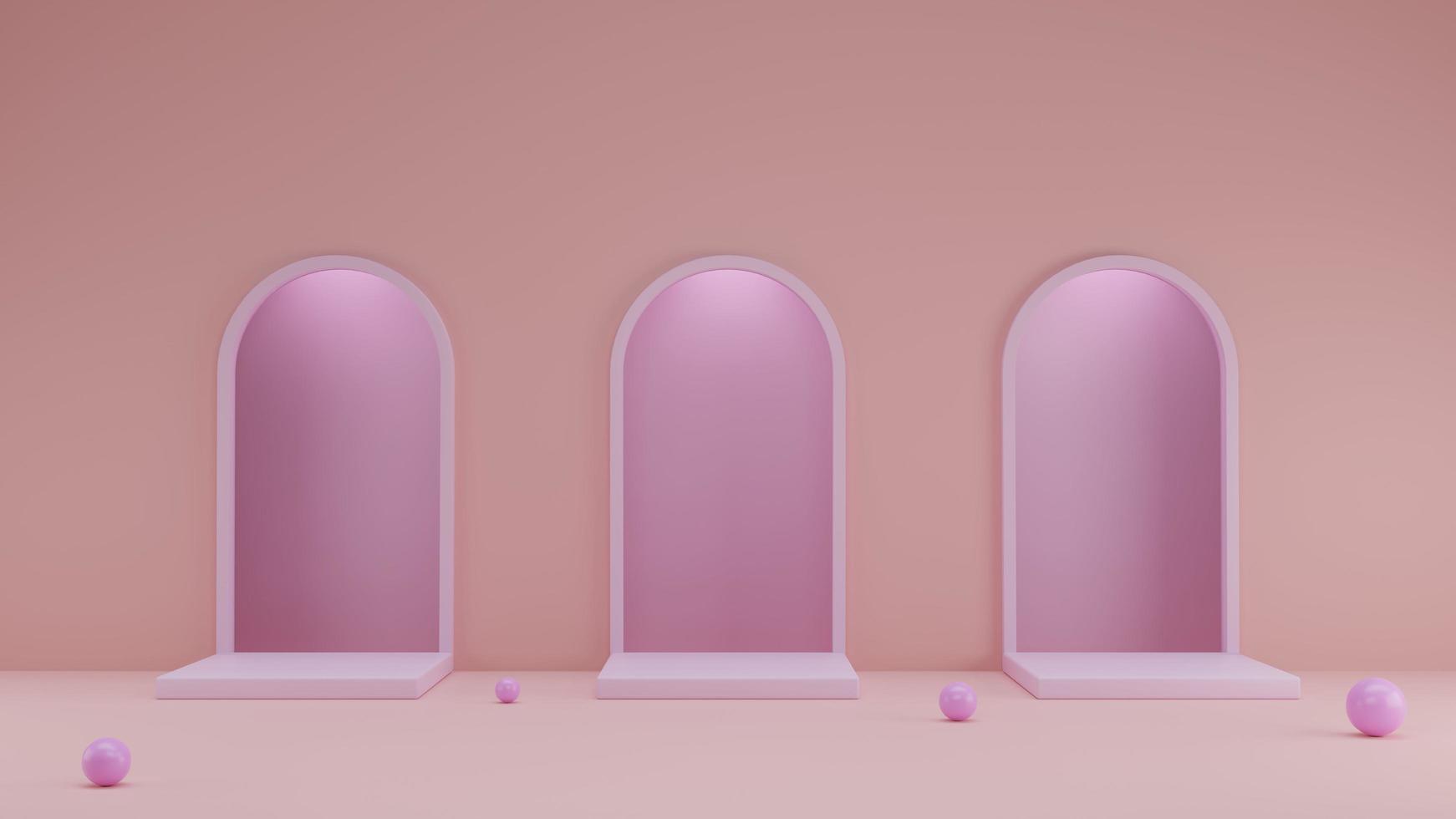 Minimal square podium with arch door 3D render illustration photo