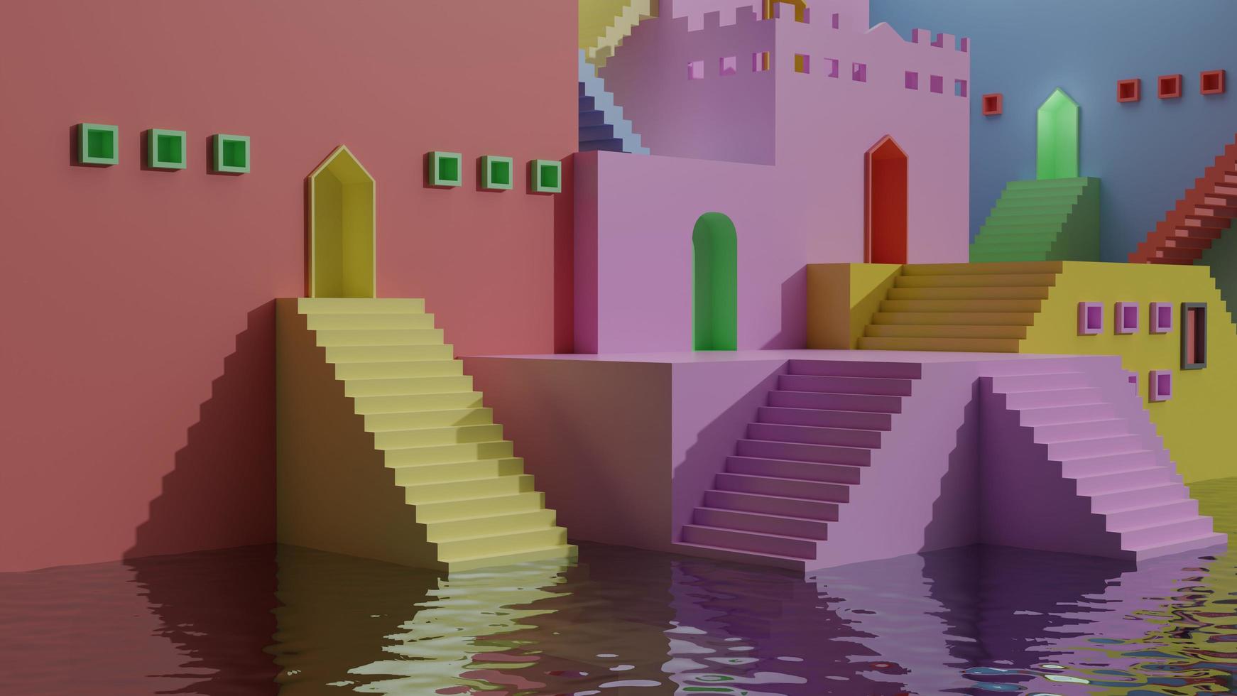 Colorful kids game display showcase podium 3D render illustration photo