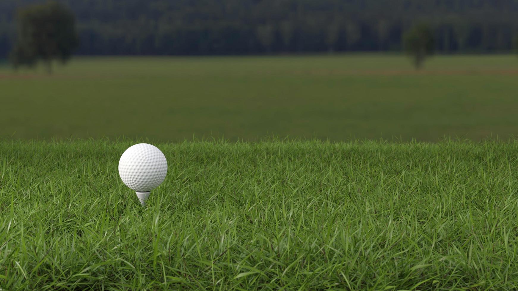 Golf ball on tee pin with green field background 3D render illustration photo