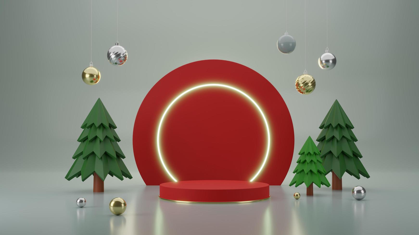 Christmas cylindrical pedestal showcase display 3D render illustration photo