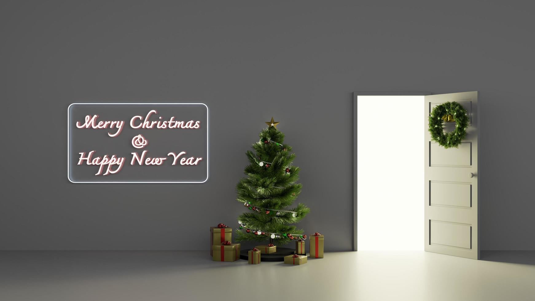 Christmas and New year party room with open door 3D render illustration photo