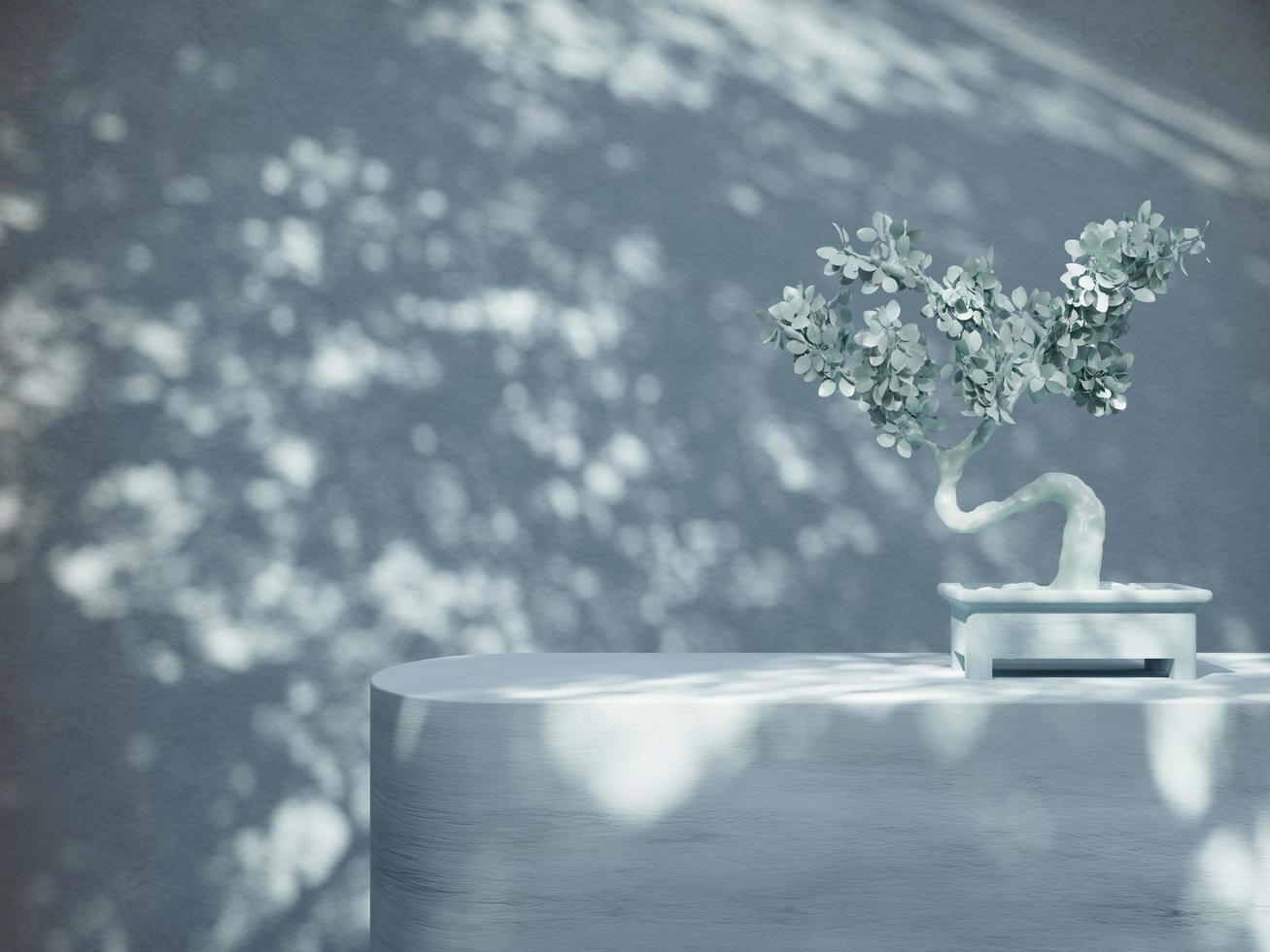 Mock up product display podium with natural plants 3D render illustration photo