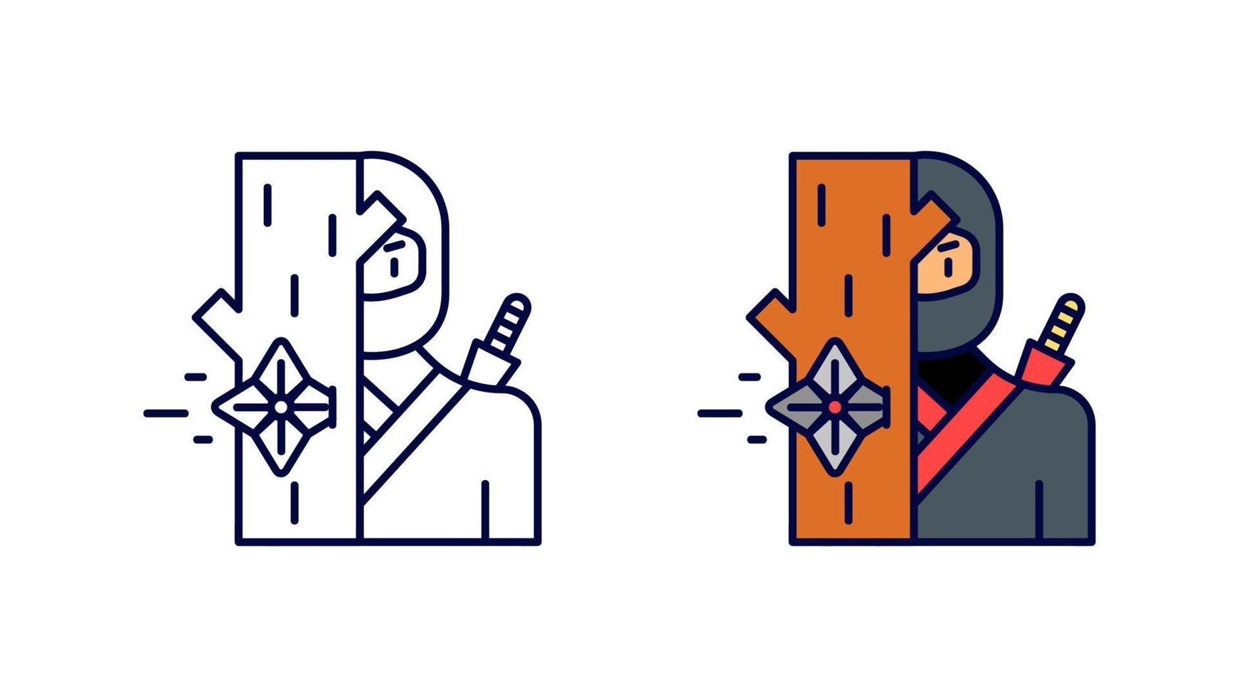Ninja behind the tree icon set. Star knife in the air series special collection linear icon set. Download creative war encounter related vector. Editable linear icon set. white background. vector