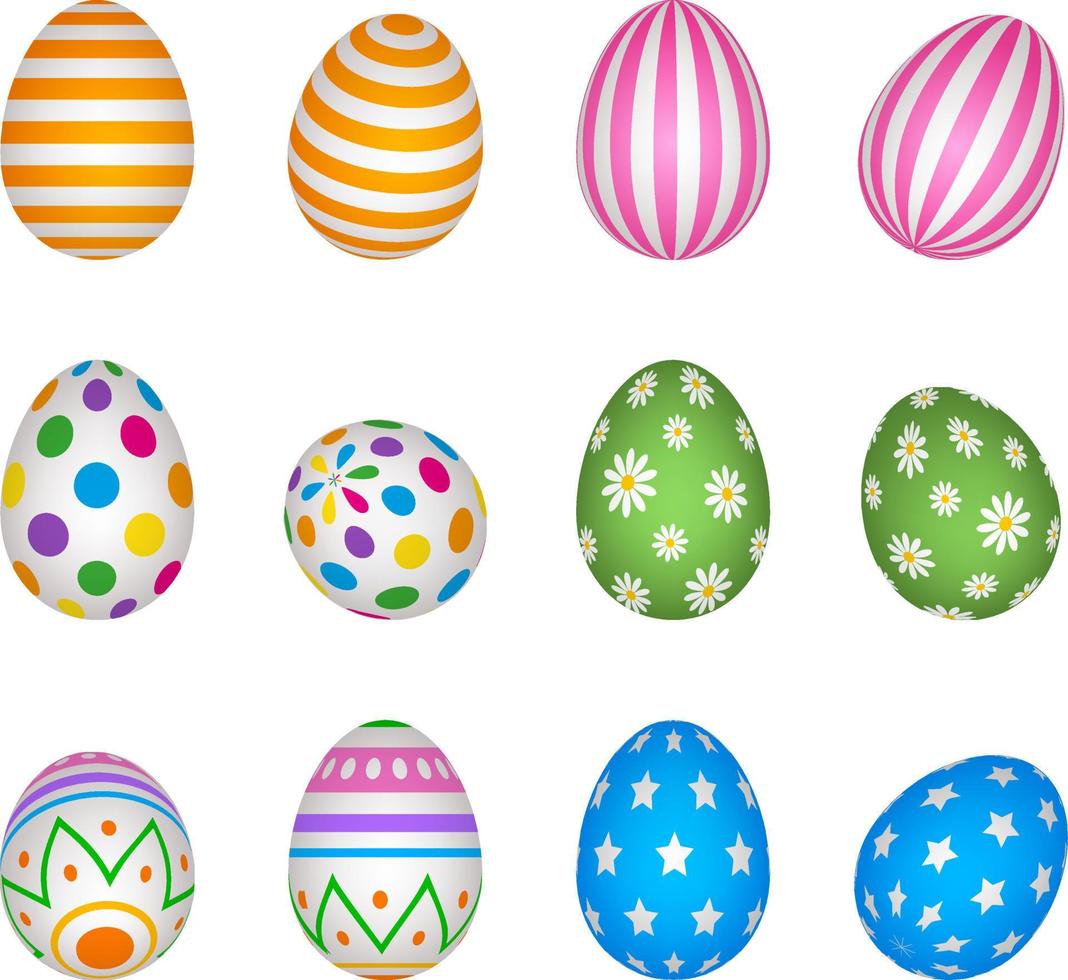 se a de huevos de Pascua aislados. colección de huevos decorados de colores vector