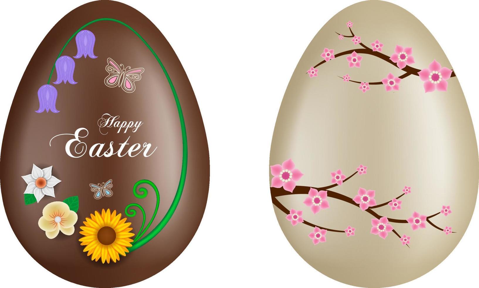 chocolate easter eggs with decorative flowers vector