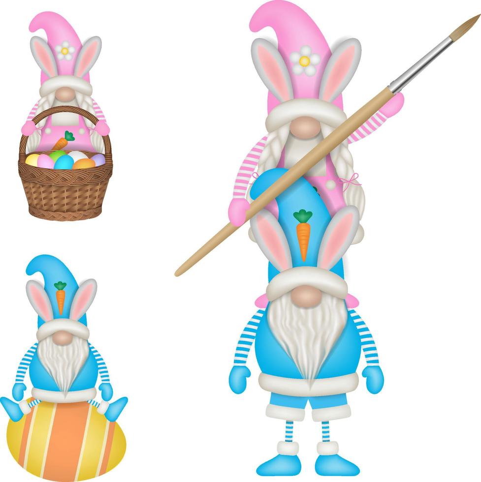 funny easter gnomes with easter eggs vector