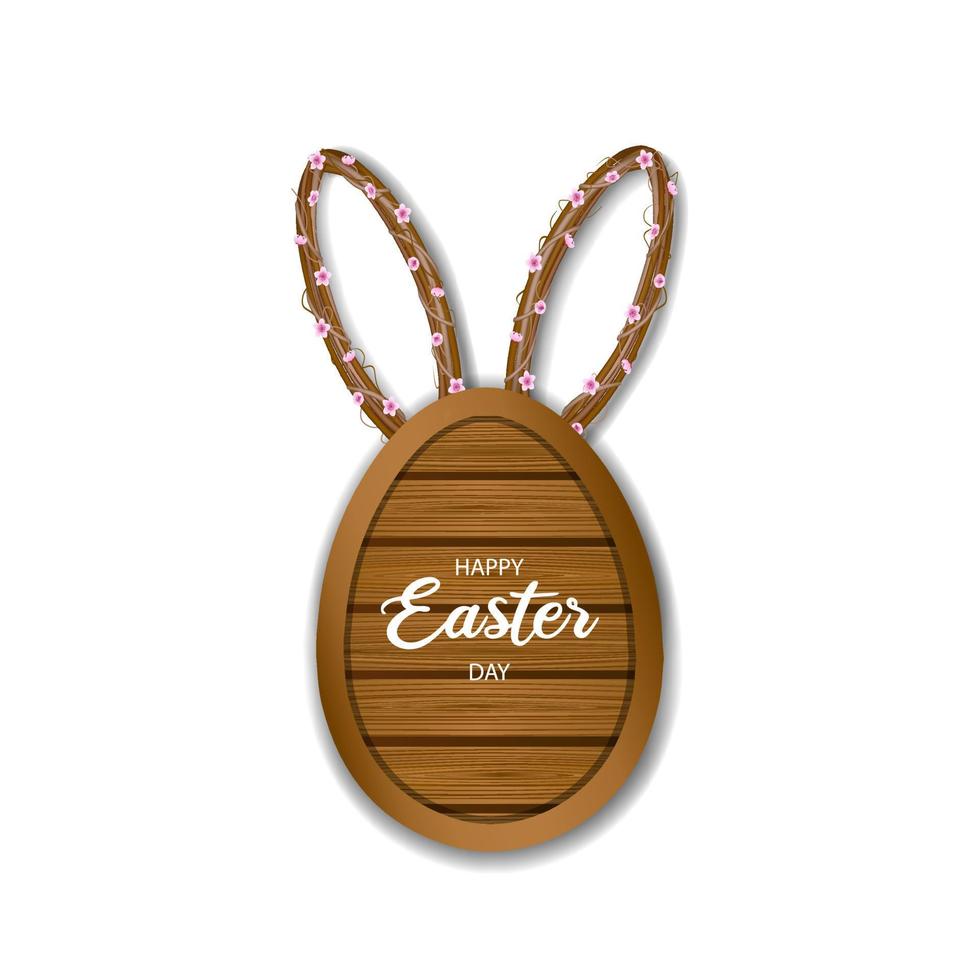 easter egg shaped wooden board with rabbit ears vector