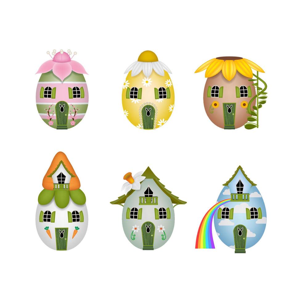 set of funny easter egg shaped houses vector