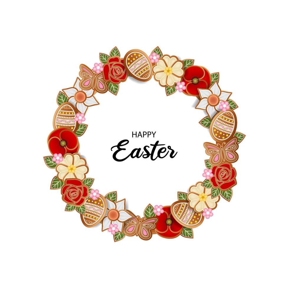 easter round  frame with gingerbread cookies vector