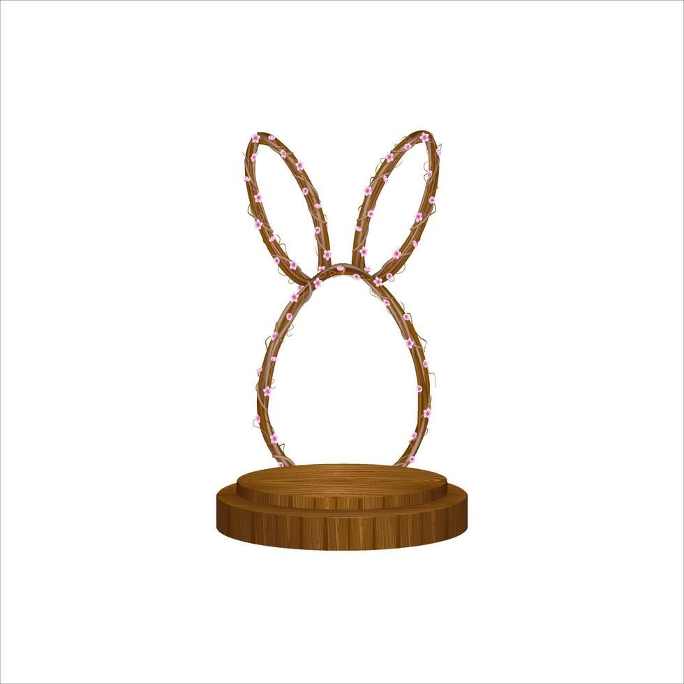 isolated easter stage podium with egg-shaped frame and rabbit ears vector