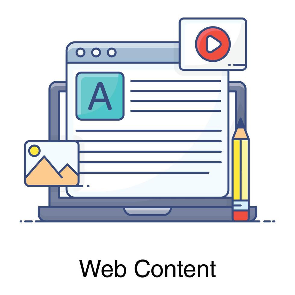 una página web con lápiz que muestra el concepto de icono de contenido web vector