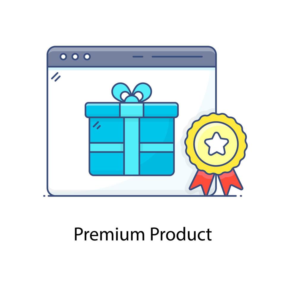 Gift box on webpage with quality badge denoting premium product concept icon vector