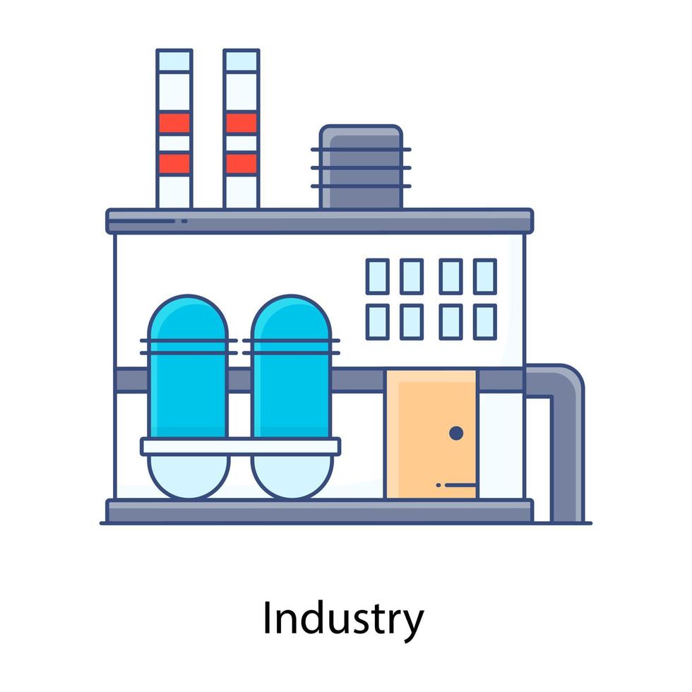 icono de contorno plano de fábrica de producción, fabricación. vector