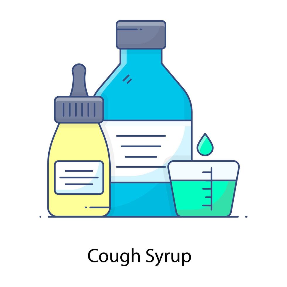 Cough syrup bottles in flat outline icon vector