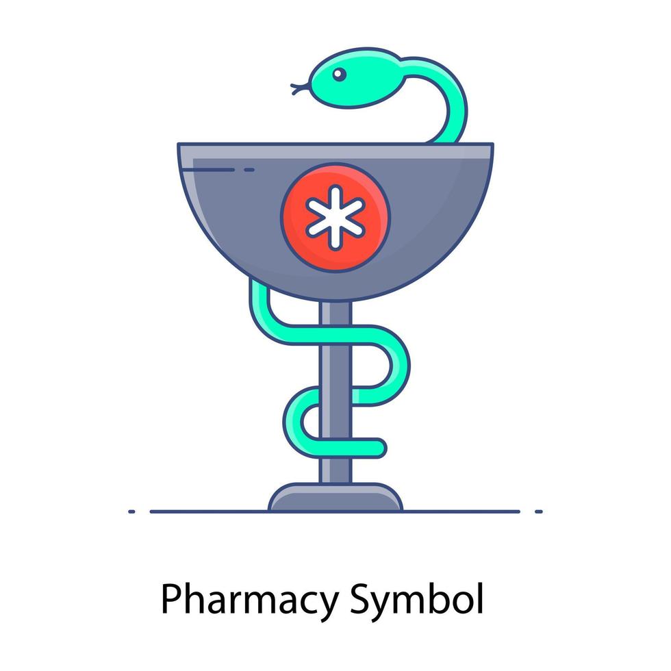 serpiente médica, símbolo de farmacia icono de contorno plano vector