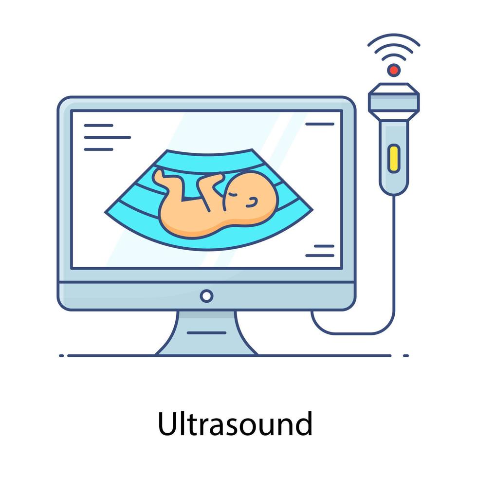 vector de contorno plano de ultrasonido, herramienta de monitoreo de embarazo