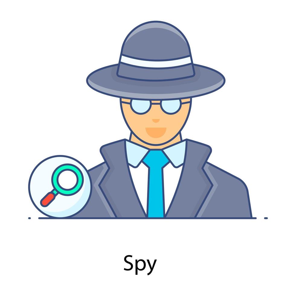 Spy icon in conceptual flat outline design, secret agent vector