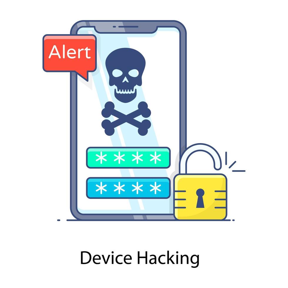 Skull with crossbones inside smartphone, device hacking icon vector