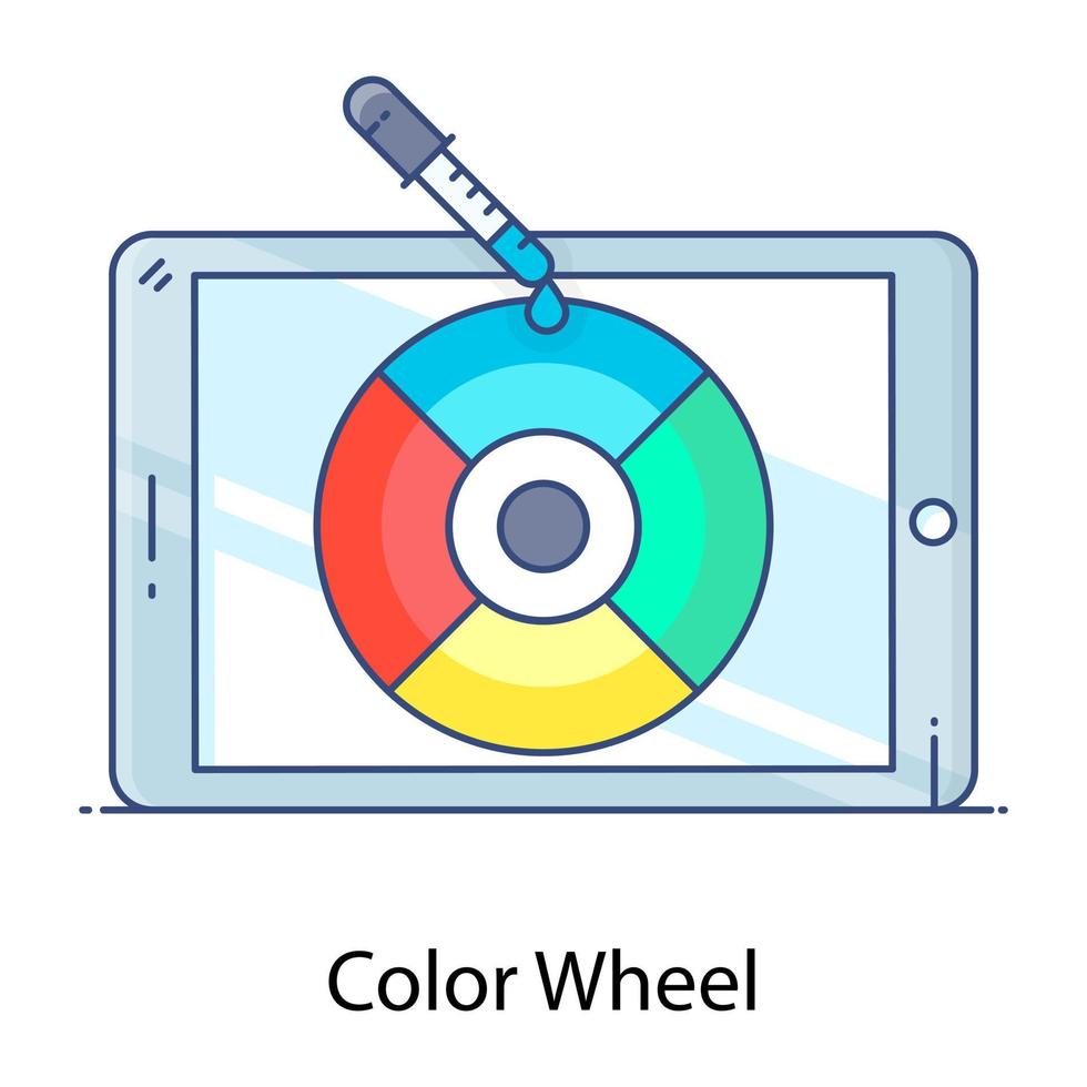 icono de contorno plano de rueda de color, herramienta de edición vector