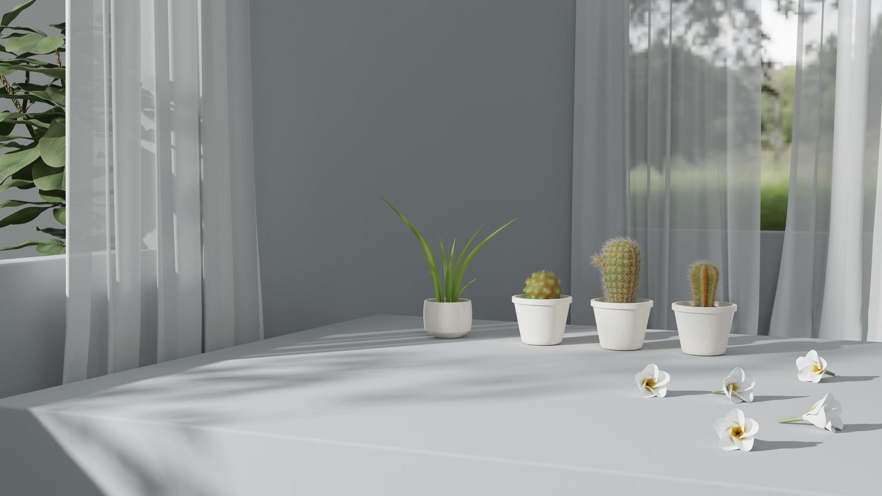 Mock up product display podium with natural plants 3D render illustration photo