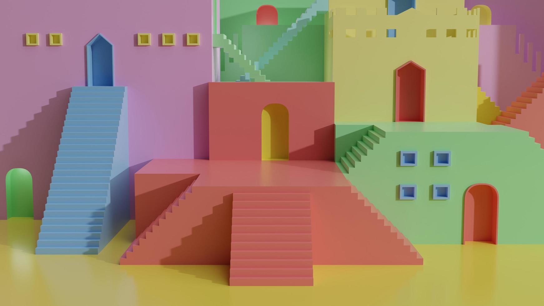 Colorful kids game display mockup podium 3D render illustration photo