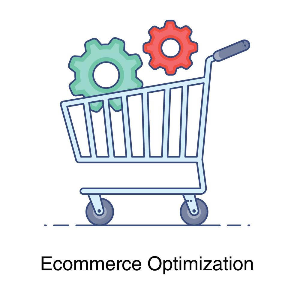 Gears inside hand cart depicting ecommerce solution icon vector