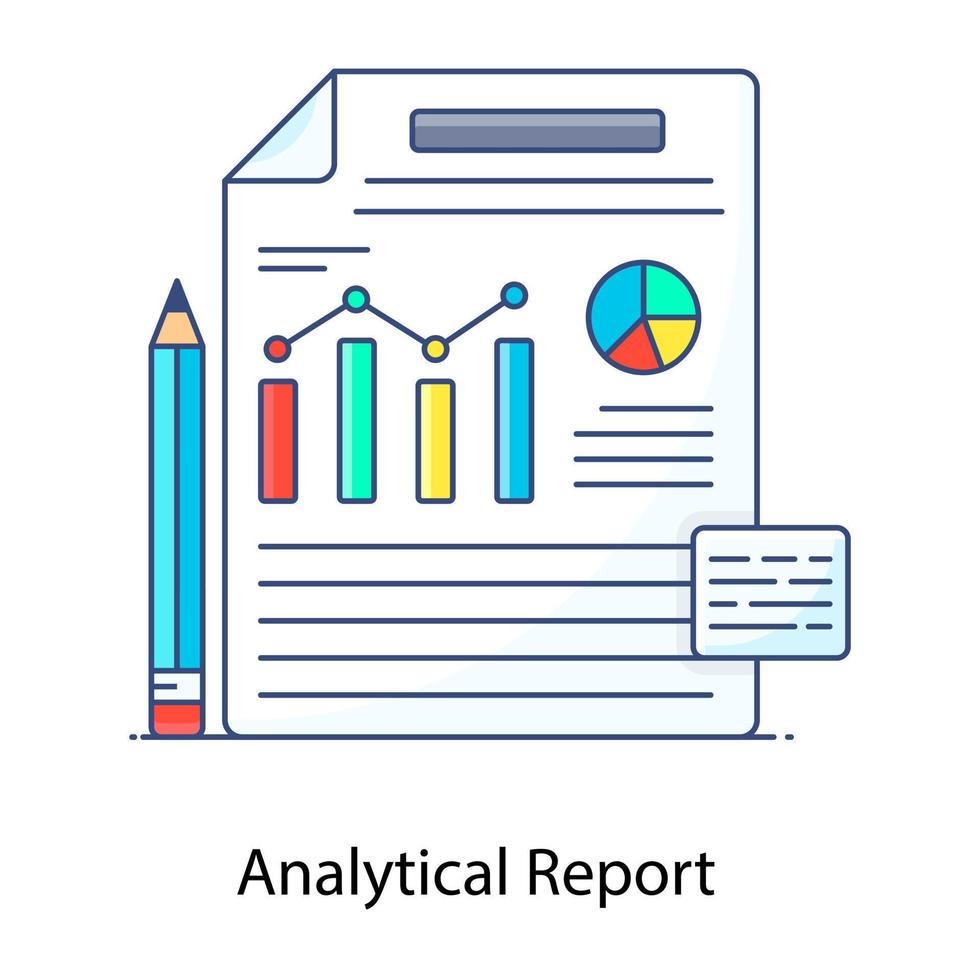 informe detallado de los datos recopilados, icono de concepto de esquema plano de informe analítico vector