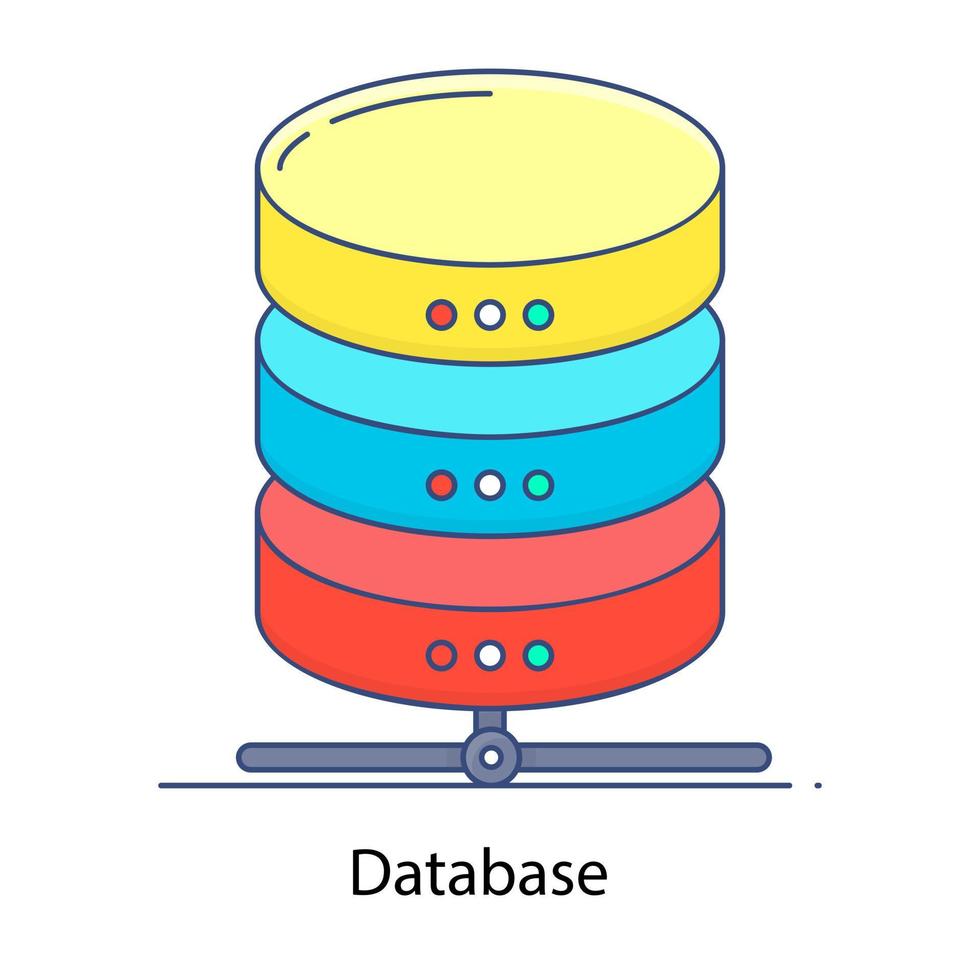 Database flat outline concept icon, electronically stored data vector