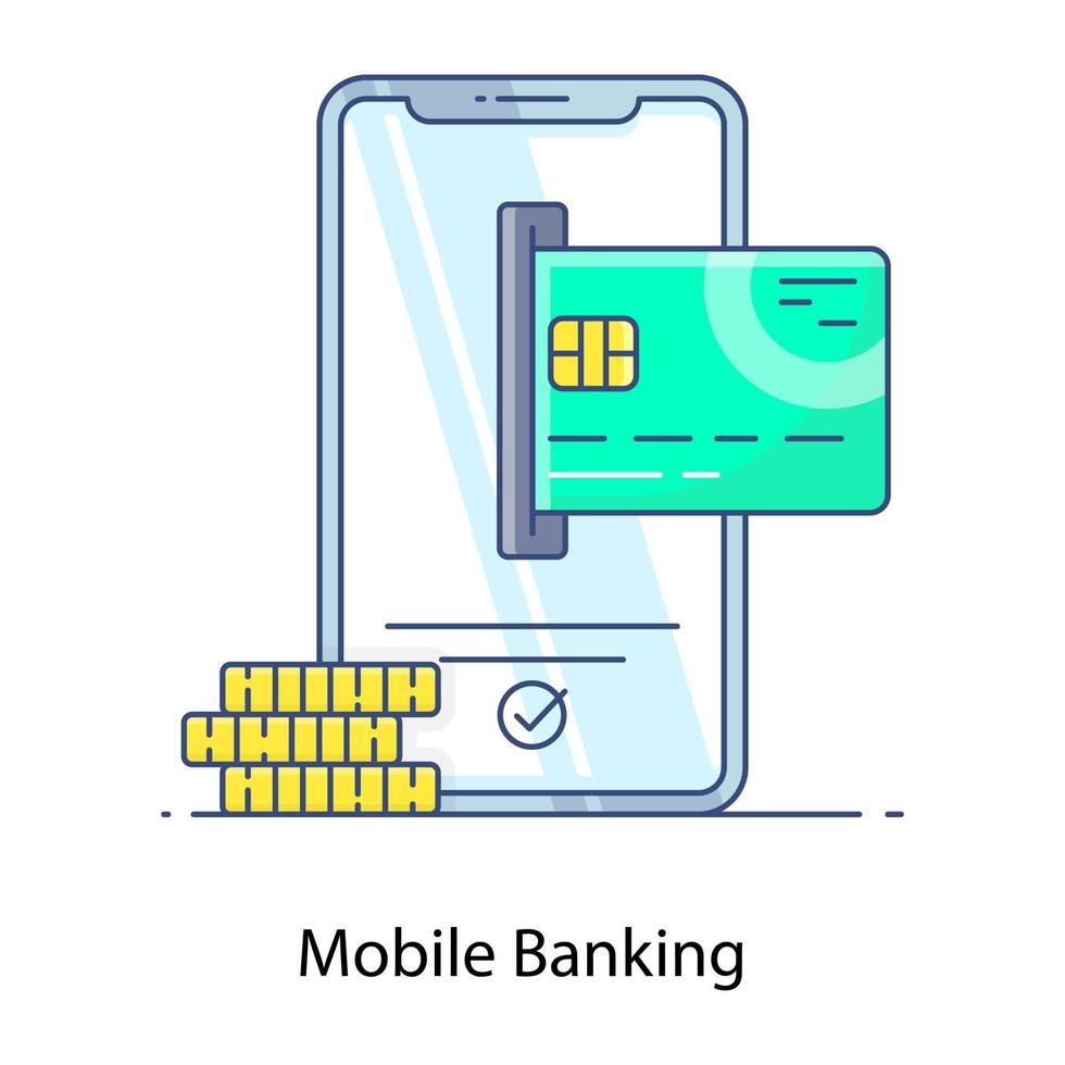 Vector of mobile banking in filled outline design