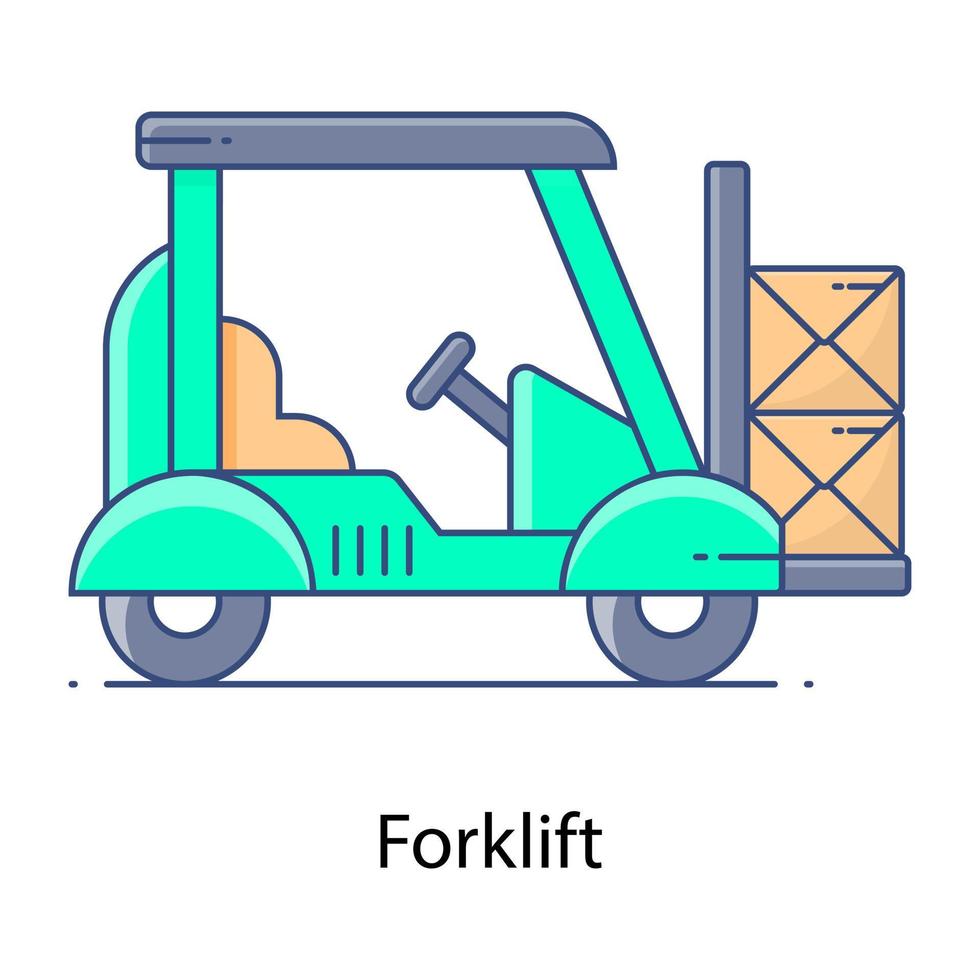 Construction vehicle, flat outline icon of forklift vector