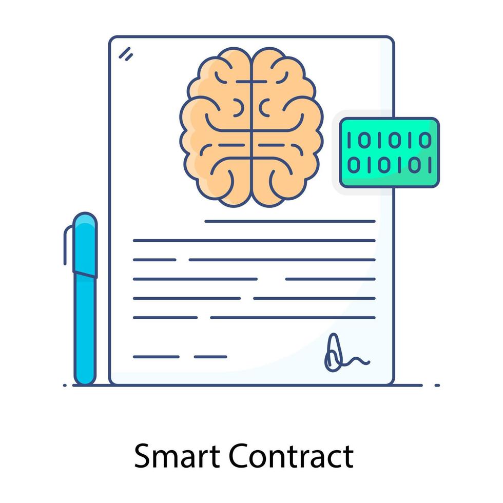 Smart contract flat outline icon, agreement vector