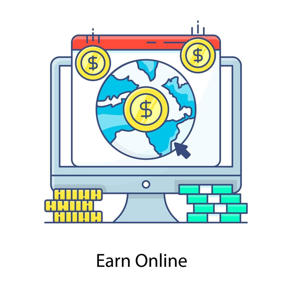 Design of earn online concept, flat outline vector
