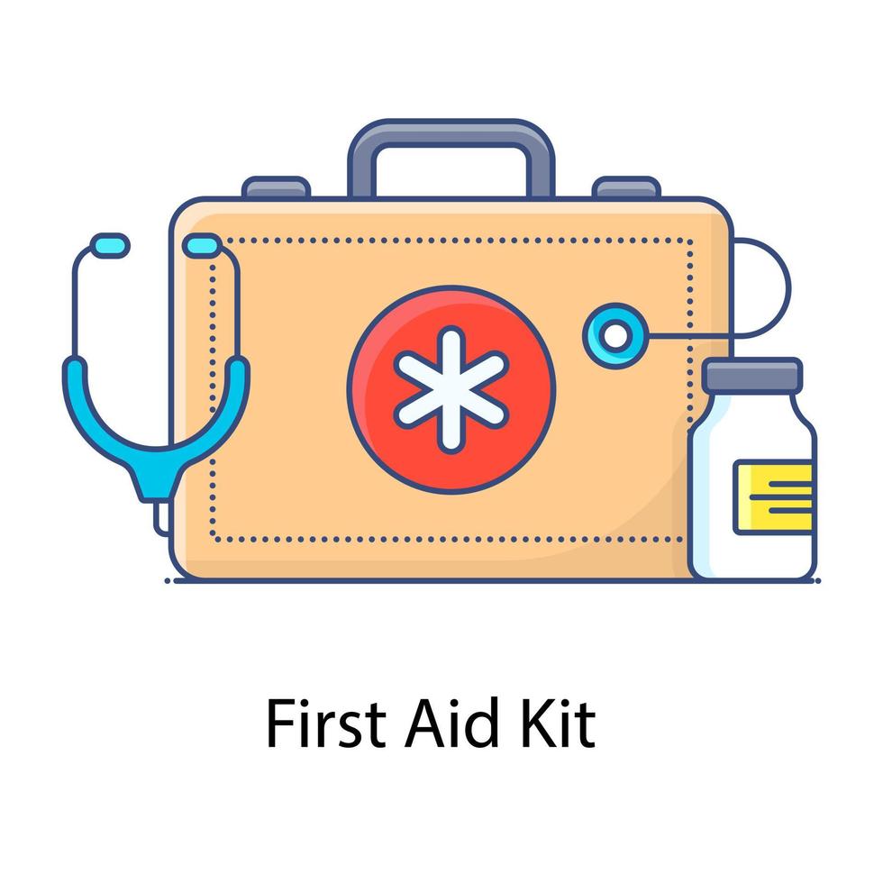 First aid kit, vector in flat outline design