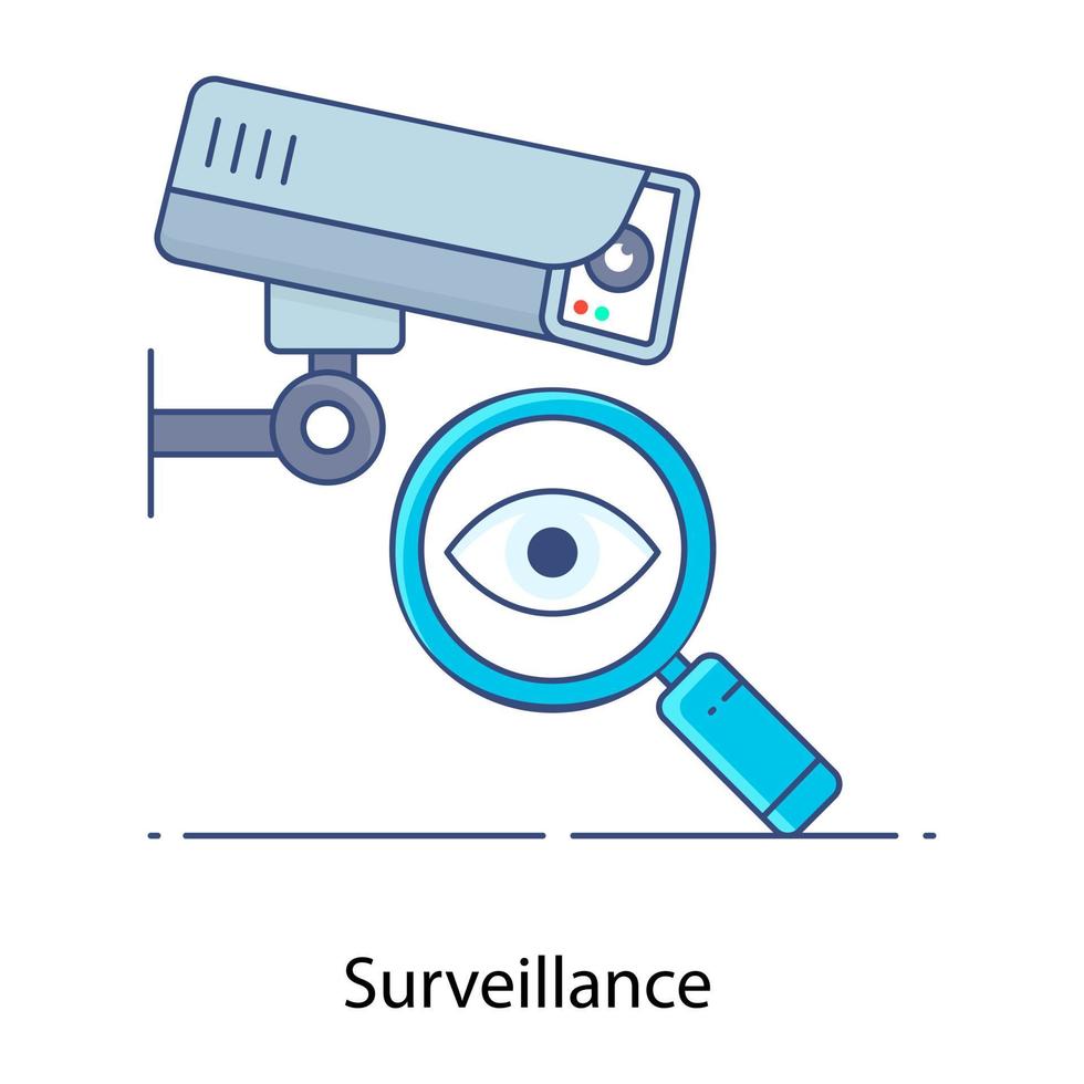 Closed circuit television, cctv camera surveillance eye icon in flat outline style vector