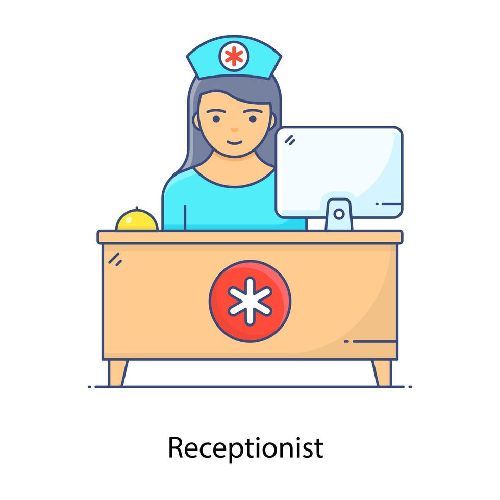 Receptionist icon in flat outline vector, service desk vector