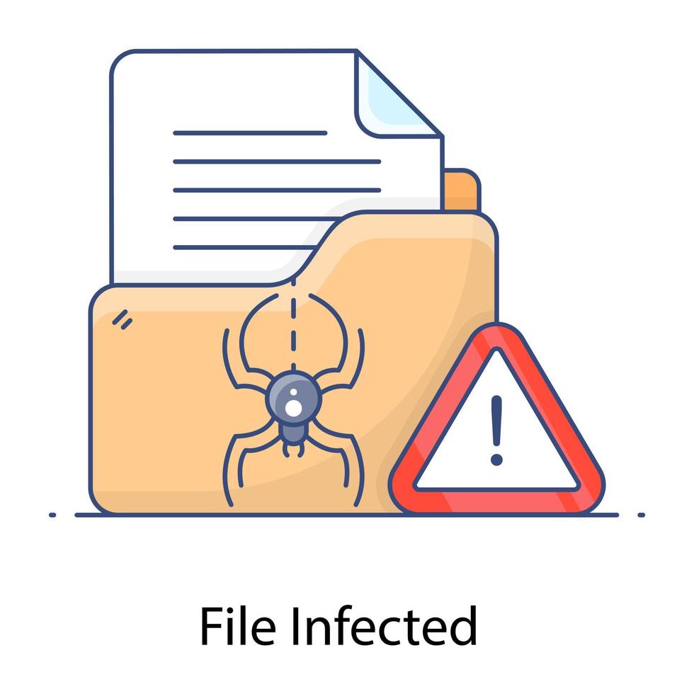 Virus on folder denoting concept of file infected icon vector